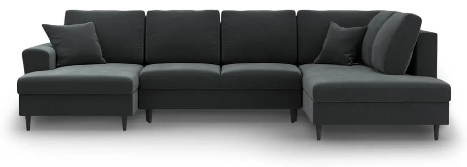 Тъмносив кадифен разтегателен ъглов диван с място за съхранение (десен ъгъл/U форма) Kyoto – Cosmopolitan Design