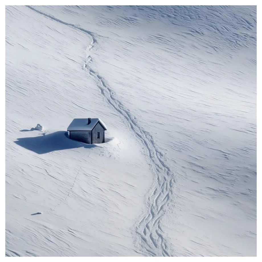 Картина на платно – Самотна хижа през зимата