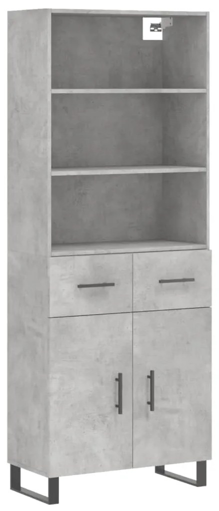 3200541 vidaXL Висок шкаф, бетонно сив, 69,5x34x180 см, инженерно дърво