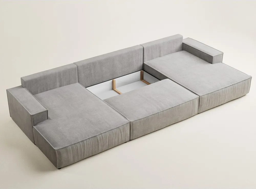 Сиво-бежов шенилов сгъваем/с място за съхранение ъглов диван (U форма) Kyoto – Maison de Rêve
