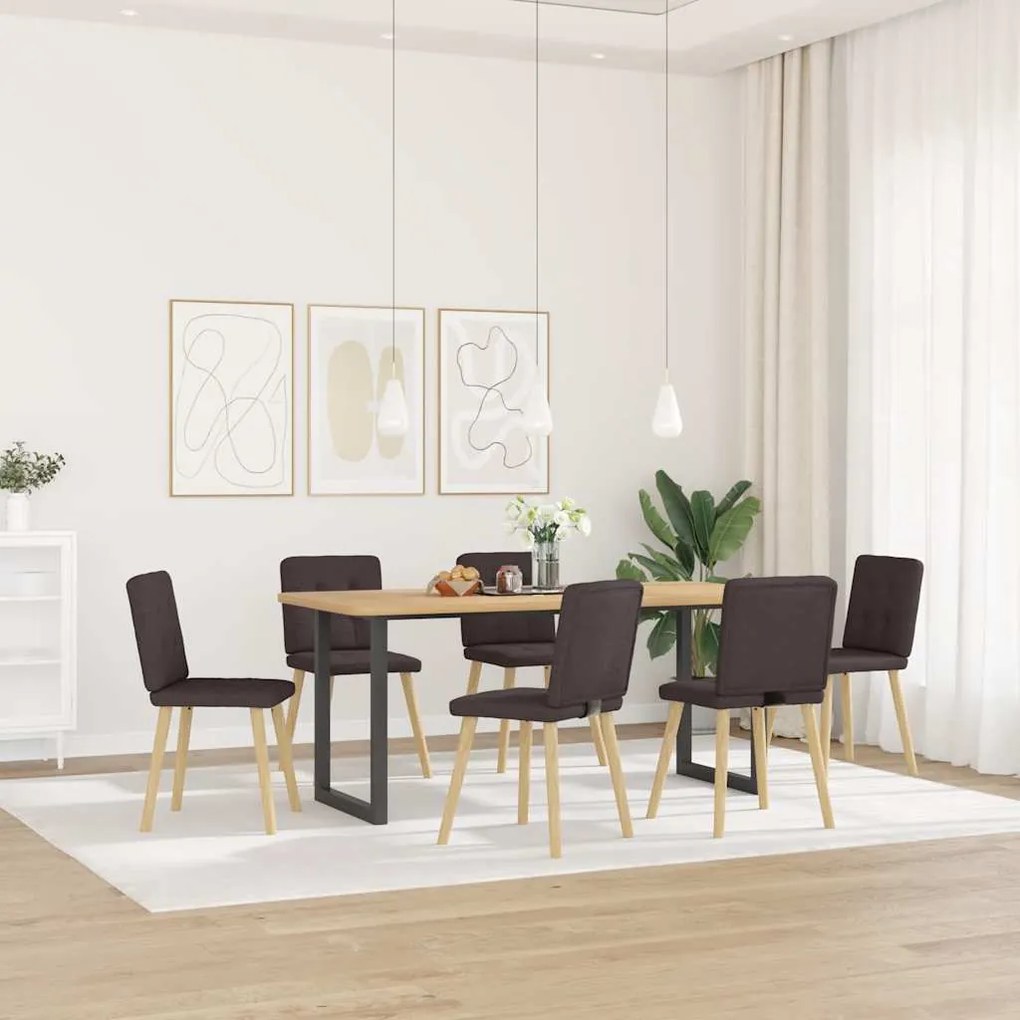 3315442 vidaXL Трапезни столове, 6 бр, тъмнокафяви, текстил