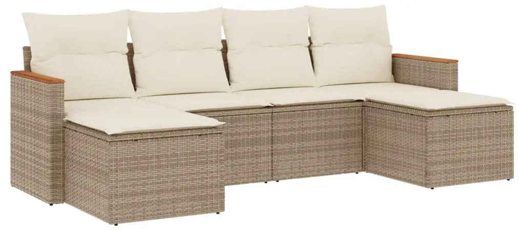 3258621 vidaXL Градински диван с възглавници, 6 части, бежов полиратан