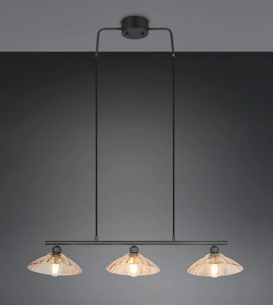 Черно/в кехлибарен цвят метално висящо осветително тяло със стъклен абажур Eluna – Reality