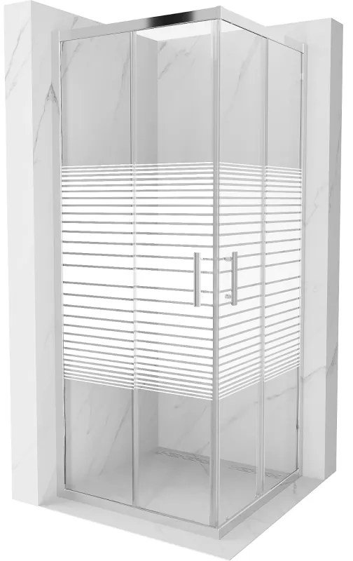 Mexen Rio квадратна душ кабина 80 x 80 см, бели ивици, хром - 860-080-080-01-20