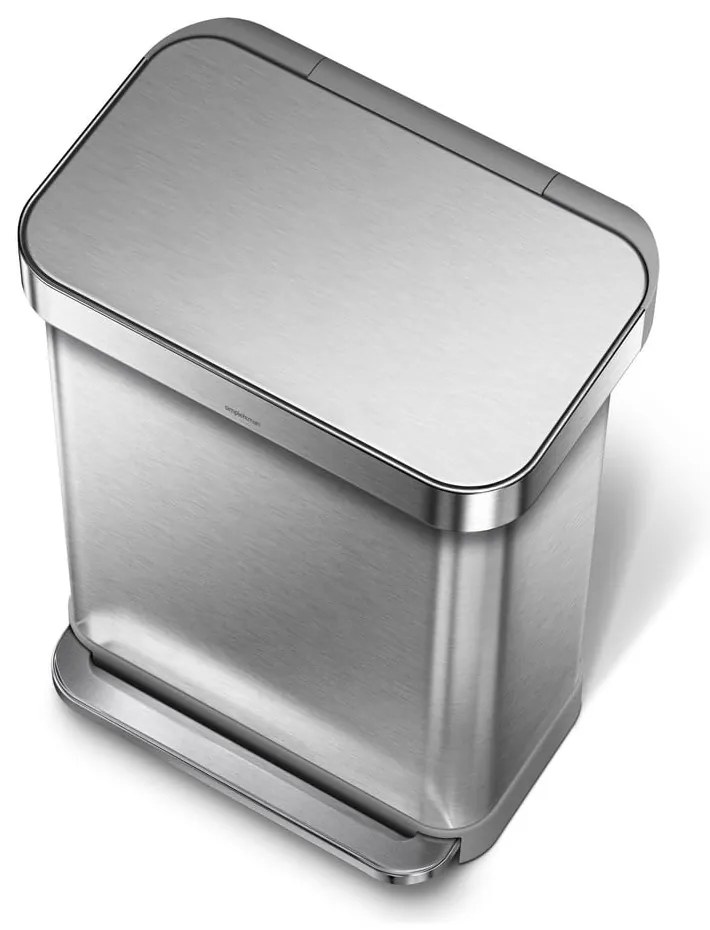 Stříbrný pedálový odpadkový koš simplehuman, 55 l