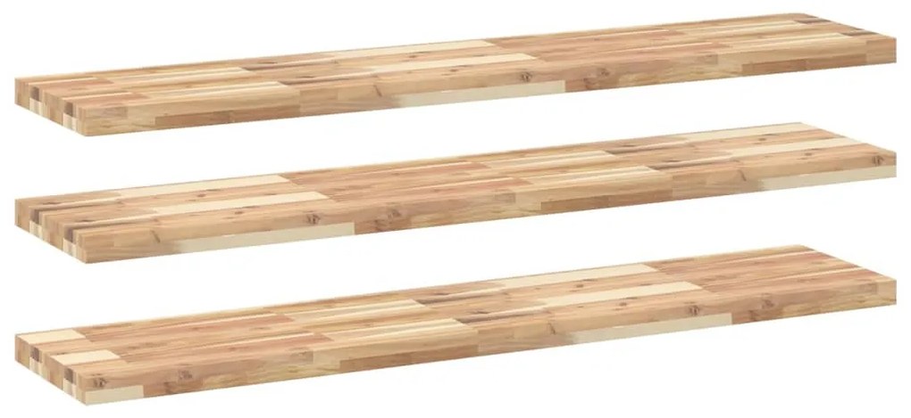 3279465 vidaXL Плаващ рафт 3 бр 140x30x4 см необработено дърво акация масив