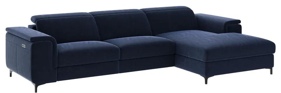 Тъмносин ъглов диван от кадифе (десен ъгъл) Brito - MESONICA