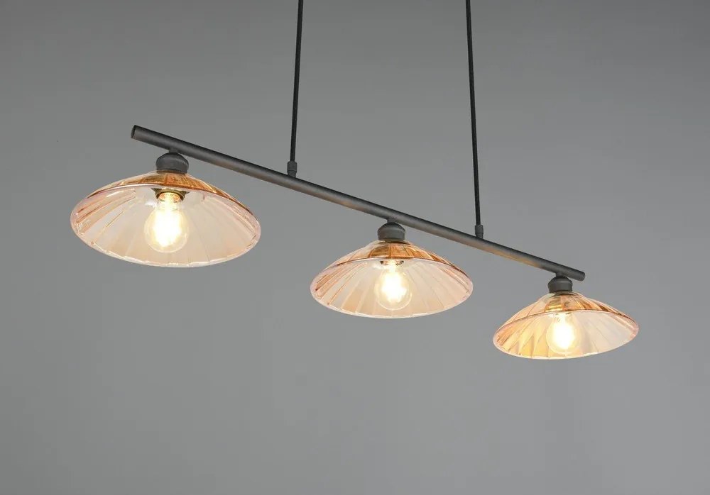 Черно/в кехлибарен цвят метално висящо осветително тяло със стъклен абажур Eluna – Reality