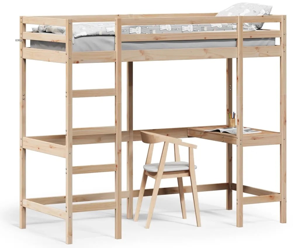 842862 vidaXL Таванско легло с бюро 75x190 см масивна дървесина бор