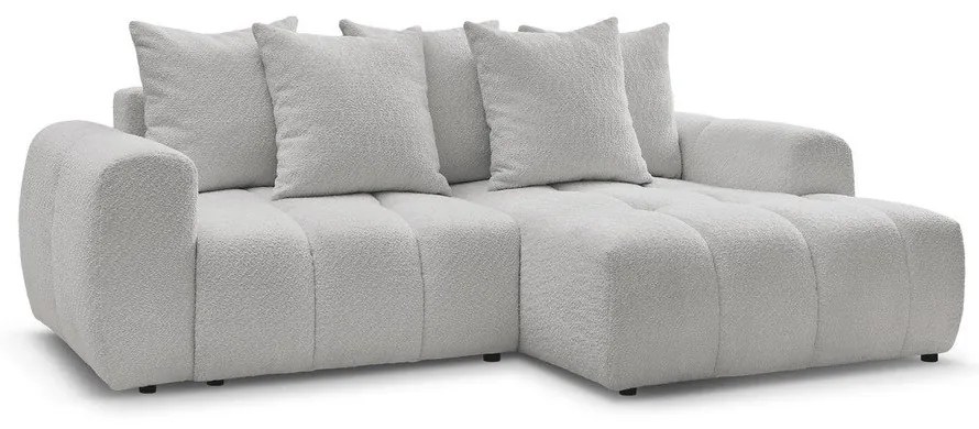 Светлосив сгъваем/с място за съхранение ъглов диван от прежда с примки от букле (десен ъгъл) Roxelane – Bobochic Paris
