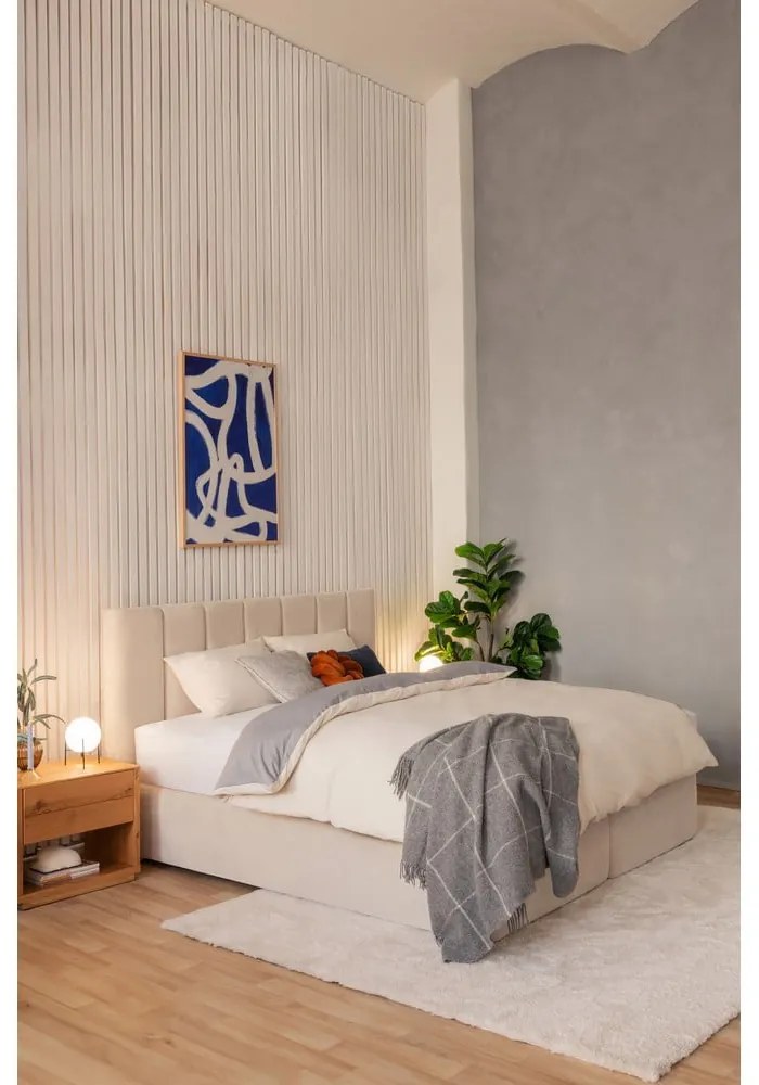 Бежово боксспринг легло 160x200 cm Olia Bold Line – Bonami Selection
