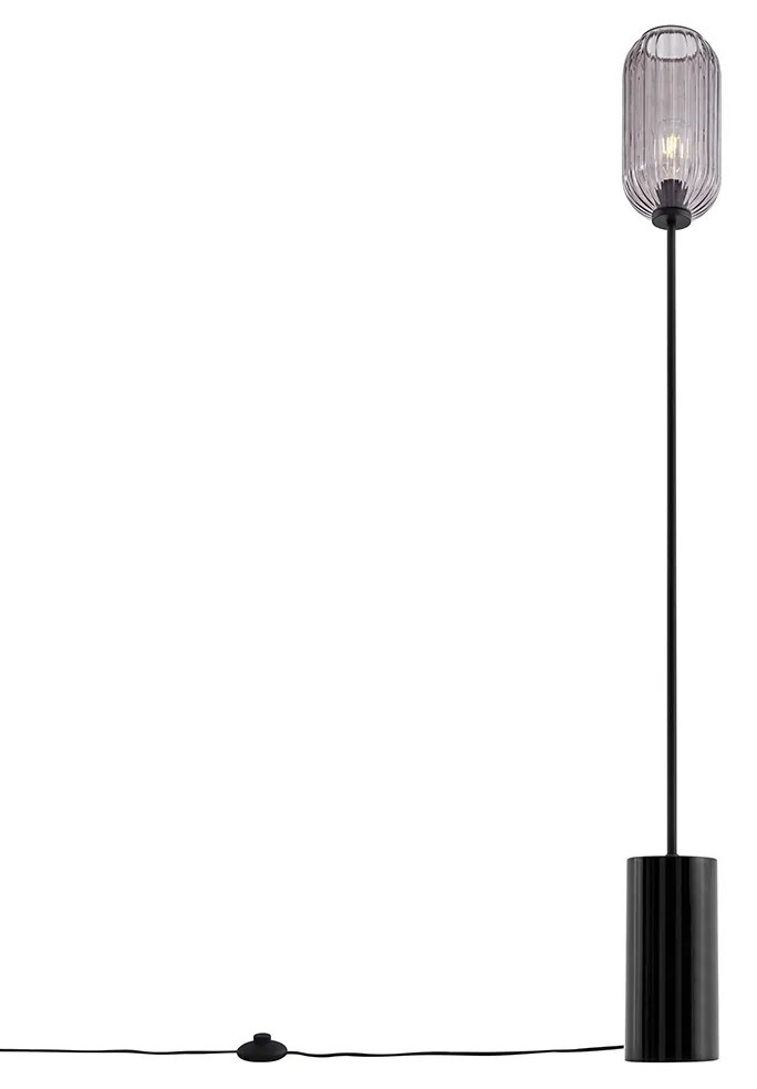 Подова лампа в стил Арт Деко черна с опушено стъкло - Rid