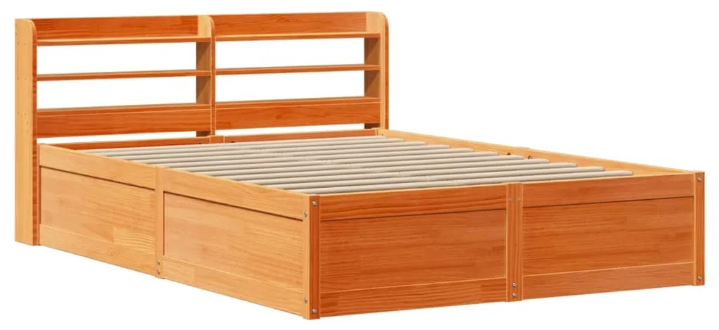 3307085 vidaXL Рамка за легло с табла, восъчнокафяв, 140x200 см, масивно дърво