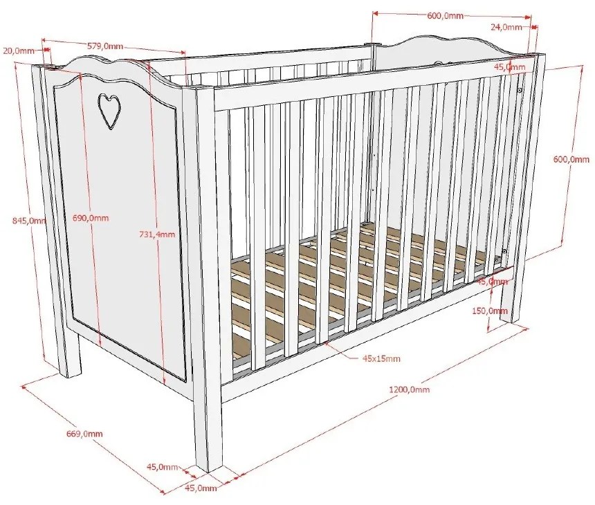 Бяло детско креватче от масивен бор 60x120 cm Amori – Vipack