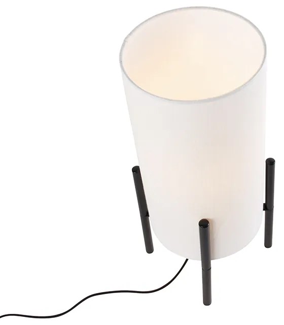 Модерна настолна лампа черна с ленена бяла абажура - Rich