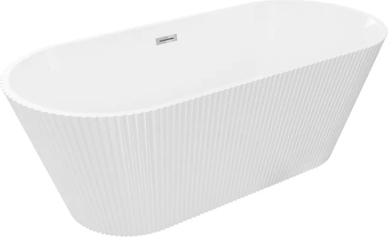 Mexen Yara свободностояща вана рифелована 170 x 75 cm, бяла, преливен хром - 52861707500-01