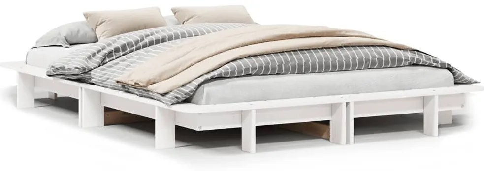 850660 vidaXL Рамка за легло без матрак, бял, 140x200 см, бор масив