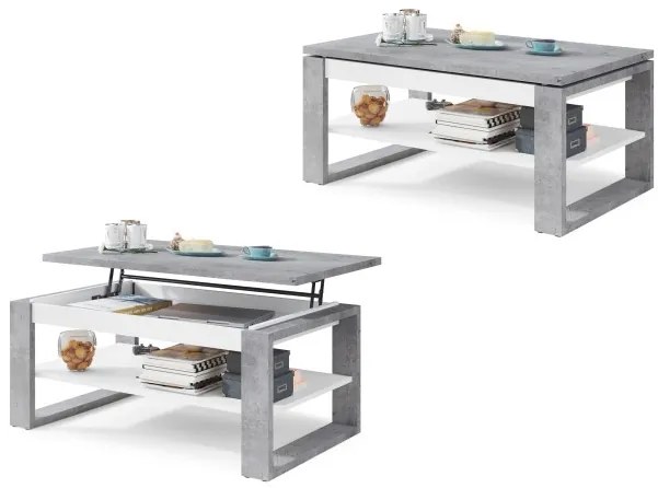 НУО Бетон Милениум/Бял мат -МОДЕРНА ХОЛНА МАСА С ПОВДИГАЩ СЕ ПЛОТ