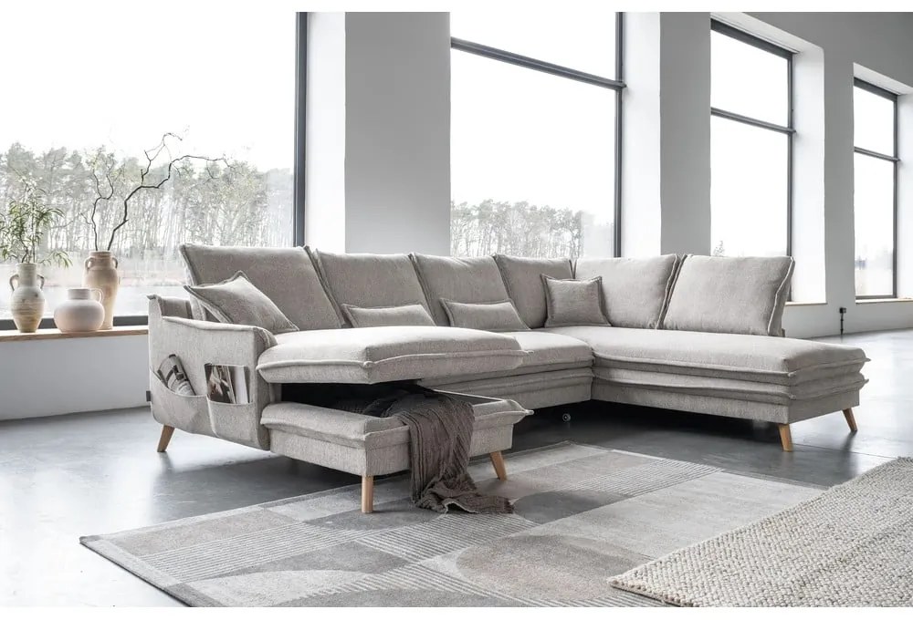 Бежов разтегателен ъглов диван (десен ъгъл/"U" форма) Charming Charlie – Miuform