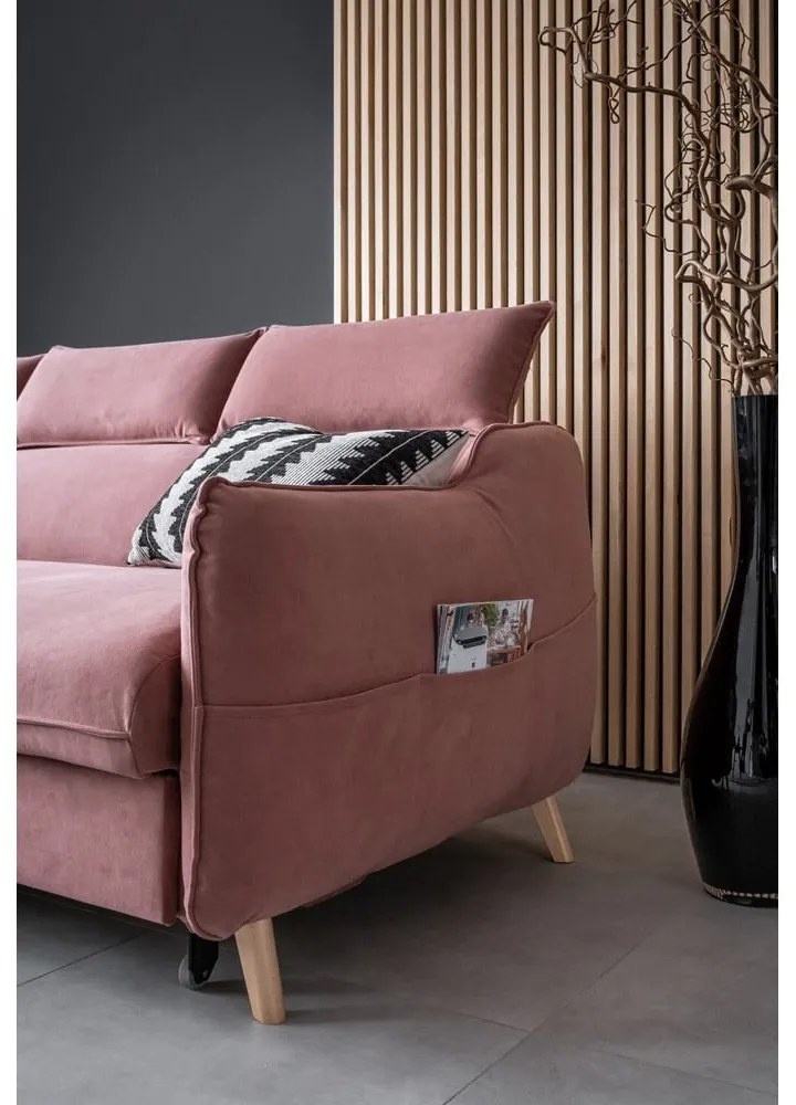 Ъглов диван от светлорозово кадифе (ляв ъгъл) Sweet Harmony - Miuform