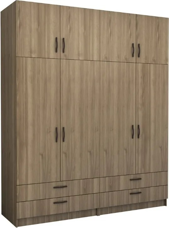 Victoria четирикрилен гардероб от меламин с надстройка в орехов цвят 200×60×240 см