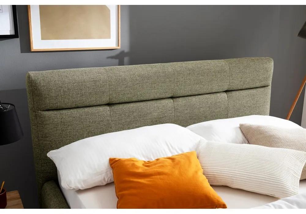 Зелено тапицирано двойно легло с място за съхранение с решетка 140x200 cm Lotte - Meise Möbel
