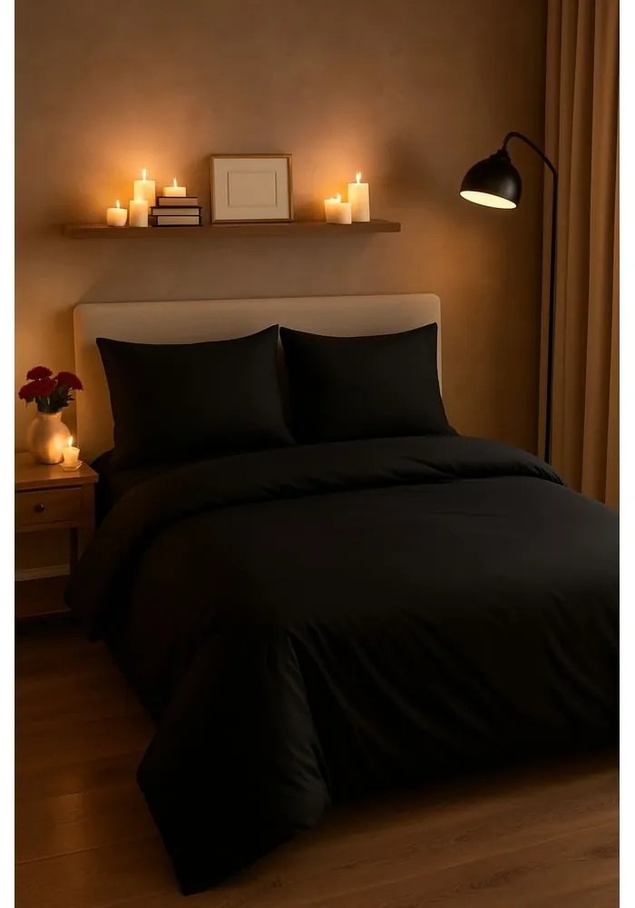 Черно единично удължено спално бельо с включен долен чаршаф 3 части 160x220 cm Classic – Mila Home