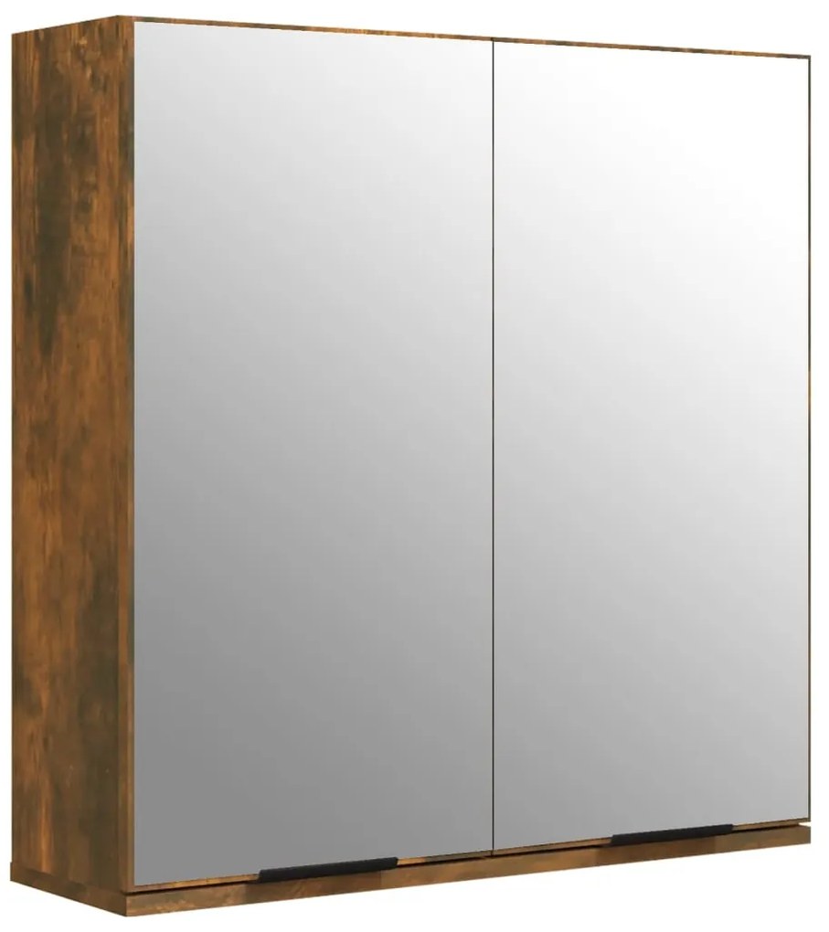 817066 vidaXL Шкаф за баня с огледало, опушен дъб, 64x20x67 см