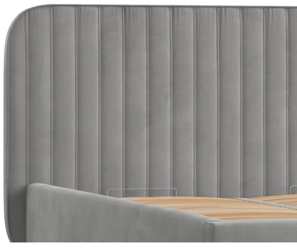 Сиво тапицирано двойно легло с място за съхранение с включена подматрачна рамка 140x200 cm Noto – Maison de Rêve