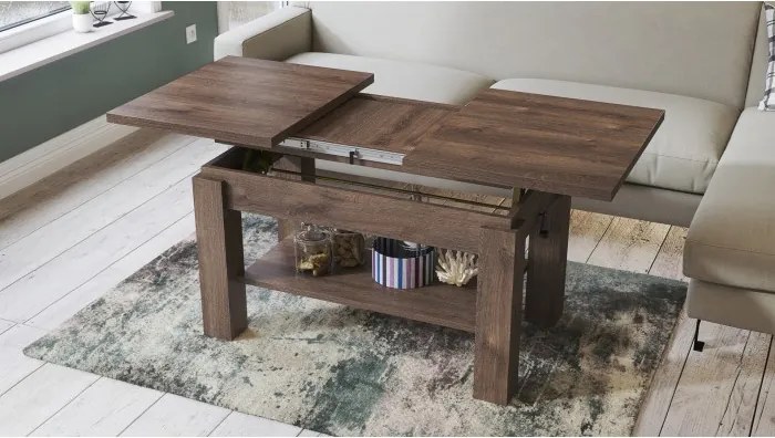 АСТОРИА Кафяв дъб - РАЗТЕГАТЕЛНА ХОЛНА МАСА С ПОВДИГАЩ МЕХАНИЗЪМ С РАФТ