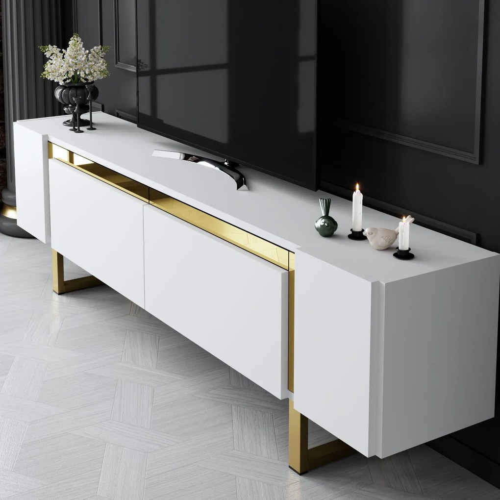 ТВ шкаф Yildiz, цвят Бял Златен