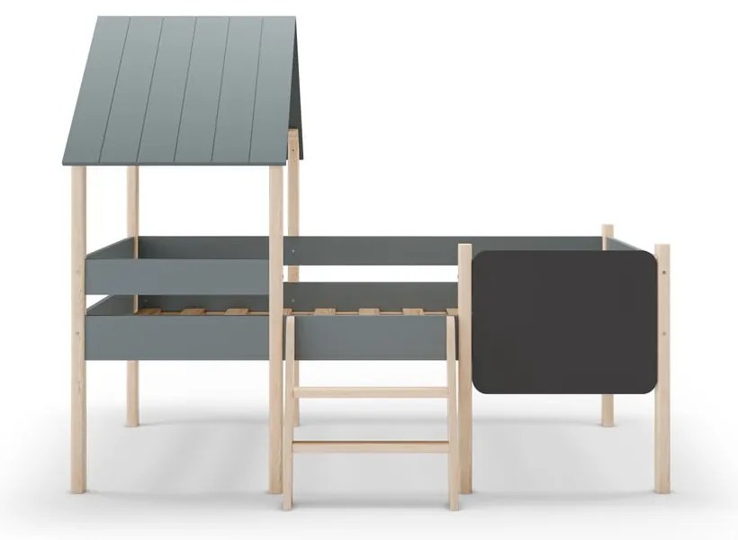 Къща/повдигнато детско легло сиво-зелено 90x190 cm от масивен бор с включена подматрачна рамка Mint – Marckeric