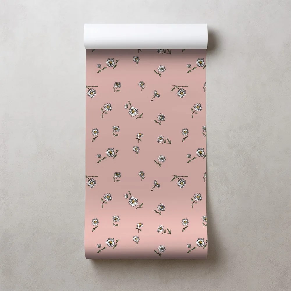 Тапет – Розов фон с бели цветчета