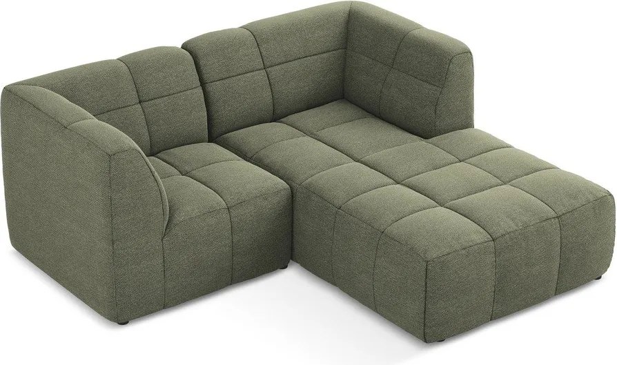 Зелен ъглов диван от прежда с примки от букле (десен ъгъл) Aloha – Makamii