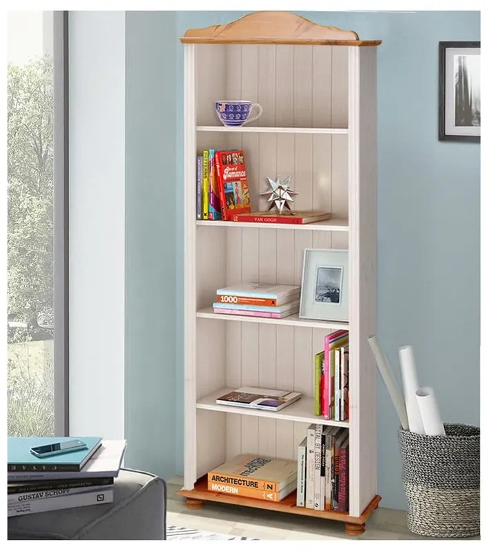 Бяла/естествена библиотека от масивен бор 70x181 cm Ella – Støraa