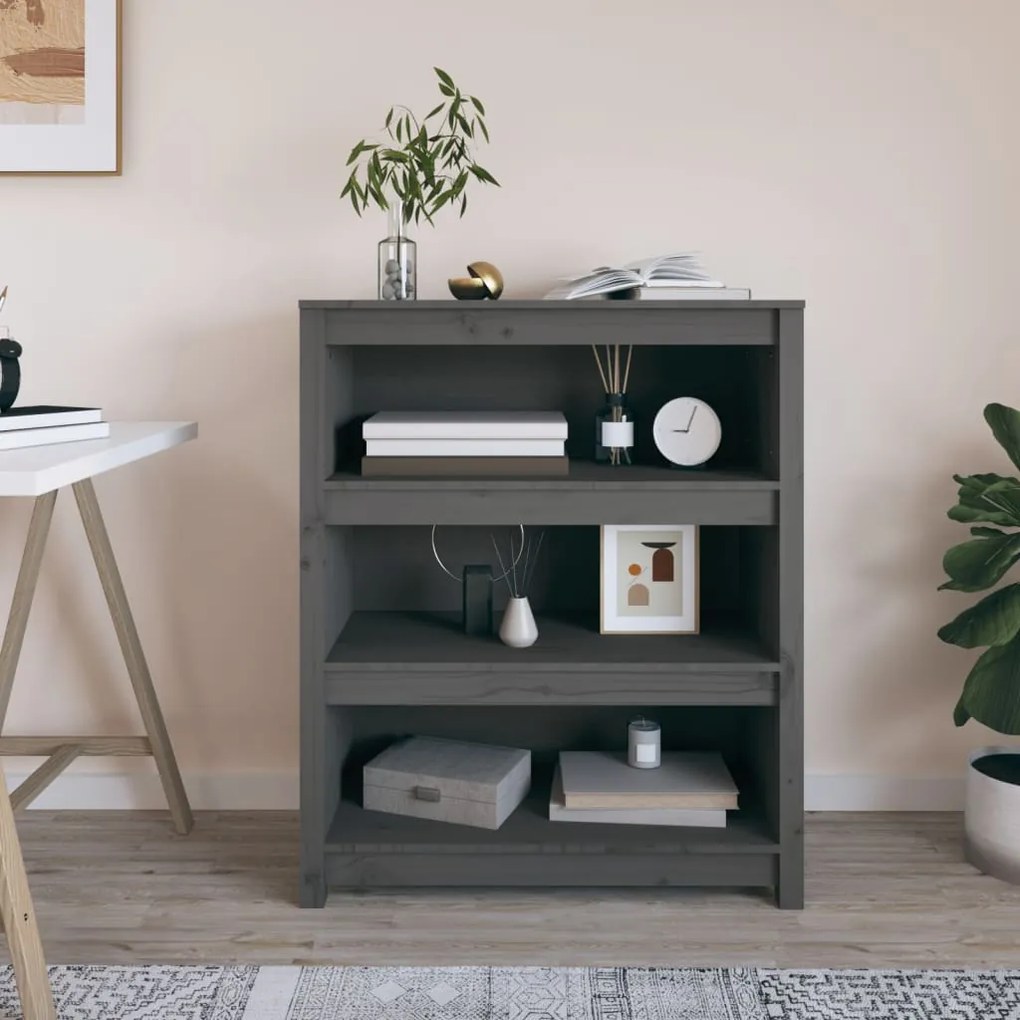 821681 vidaXL Библиотека, сива, 80x35x97 см, бор масив