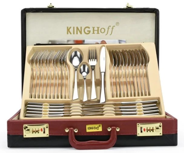 Комплект прибори за хранене Kinghoff KH 3520, 72 части, За 12 човека, Куфар, Неръждаема стомана, Сребрист