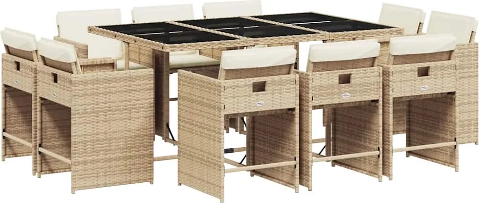 3211210 vidaXL Градински комплект с възглавници, 11 части, бежов полиратан