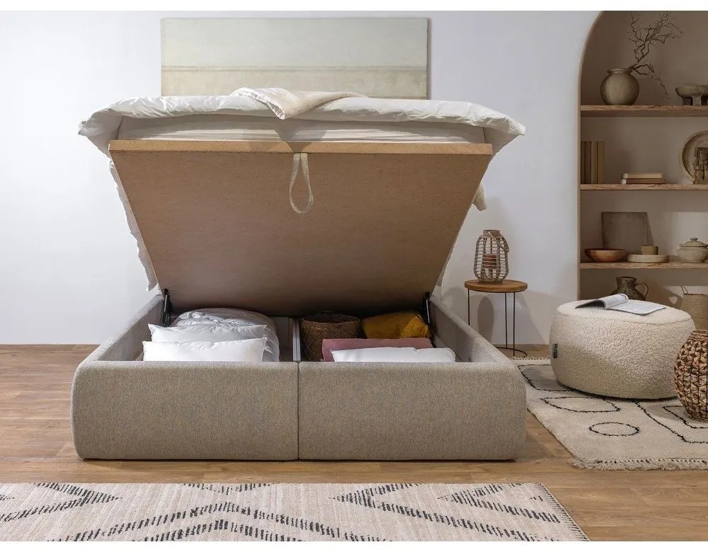 Бежово двойно тапицирано легло с място за съхранение с включена подматрачна рамка 160x200 cm Garance – Bobochic Paris