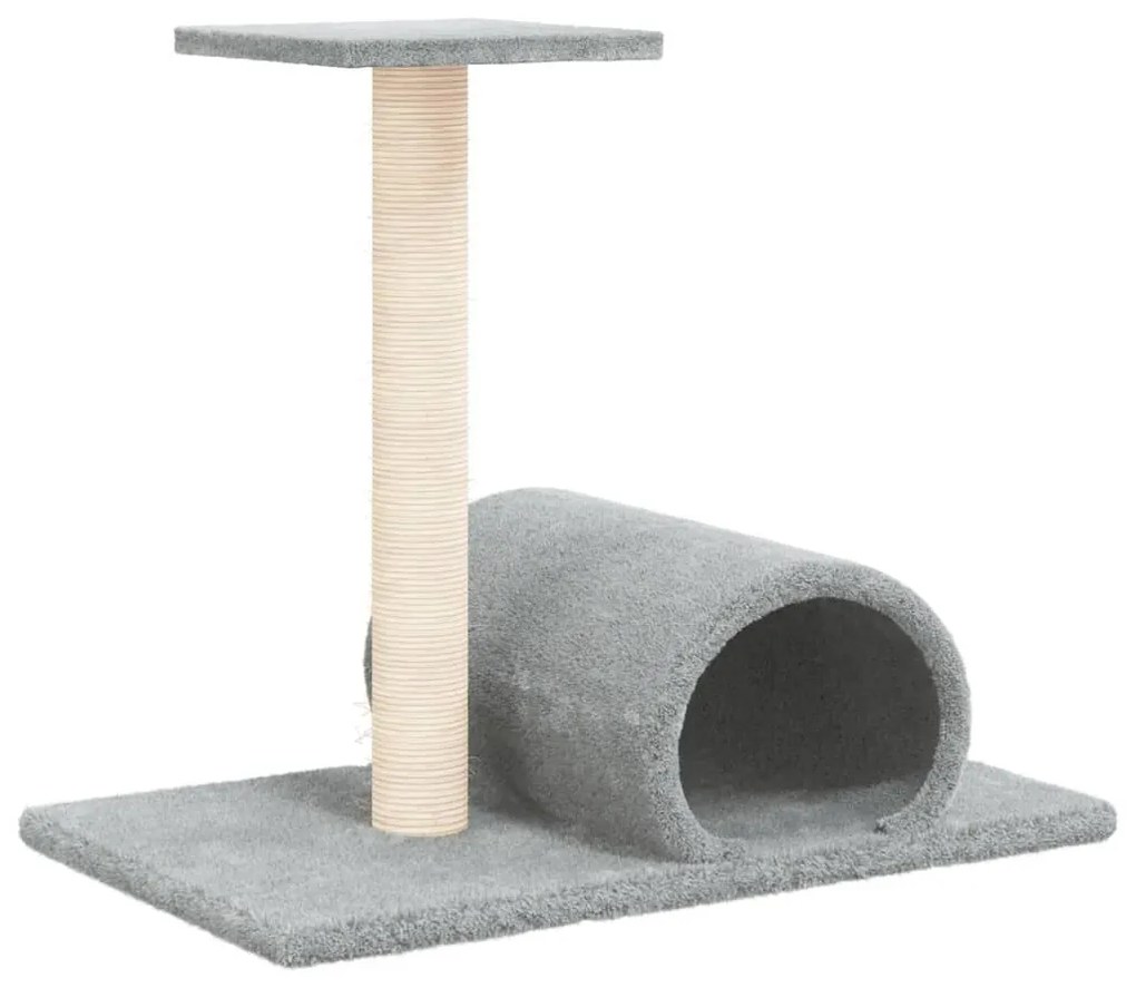 171697 vidaXL Котешки стълб за драскане с тунел, светлосив, 60x34,5x50 см
