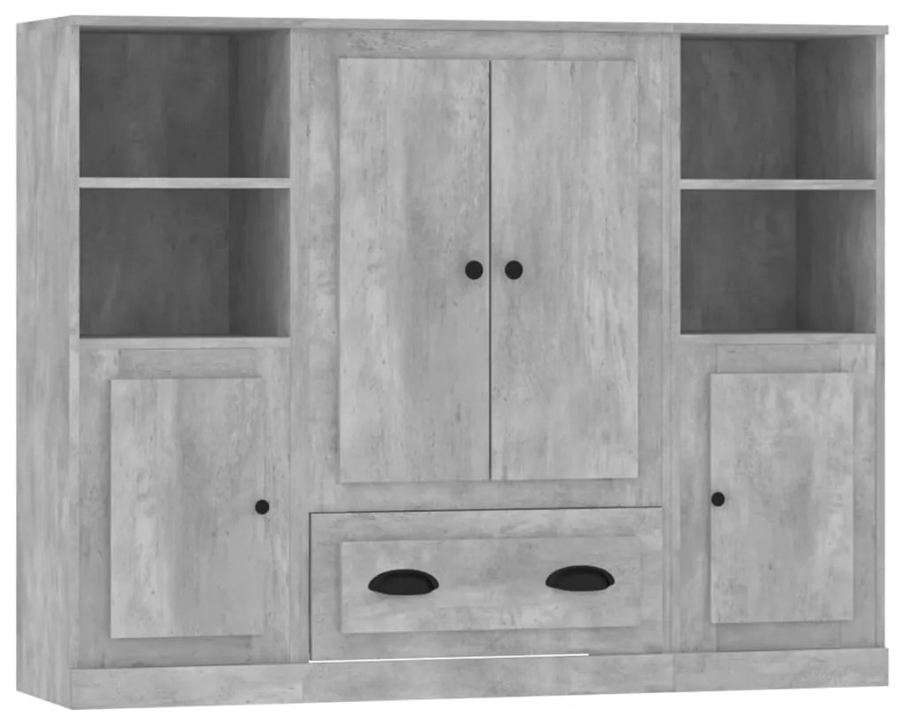 3185323 vidaXL Високи шкафове, 3 бр, бетонно сиви, инженерно дърво