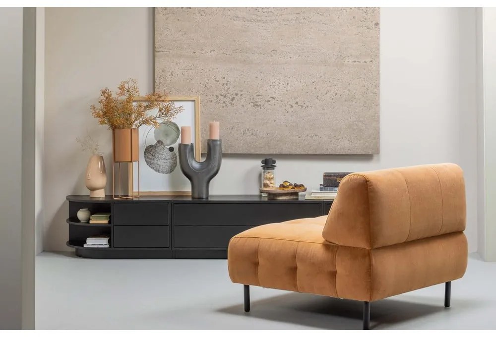 Черен TV комплект от масивен бор 206x40 cm Finca – WOOOD