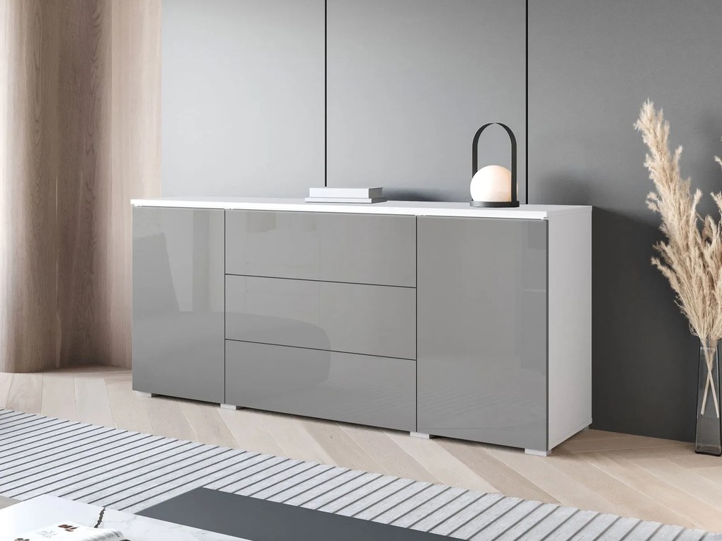 Бюфет Vera-бял-Лъскаво сиво