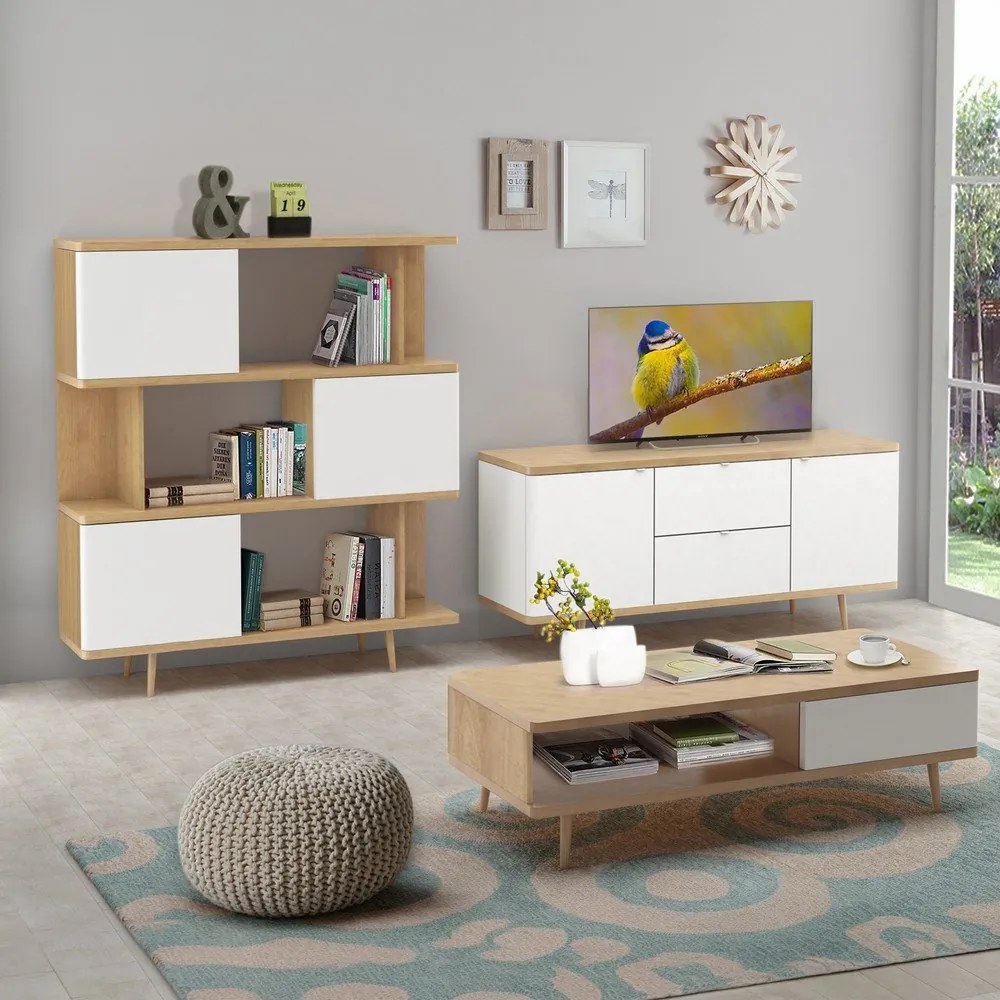 Бял шкаф за книги в дъб 120x130 cm Alana - Støraa