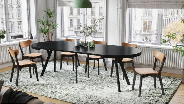 ЕКСПАНСО Черен мат/черни крака - ГОЛЯМА КРЪГЛА МАСА Ø110 РАЗТЕГАТЕЛНА ДО 310 cm С КРАКА Y ЛОФТ/ИНДУСТРИАЛНА