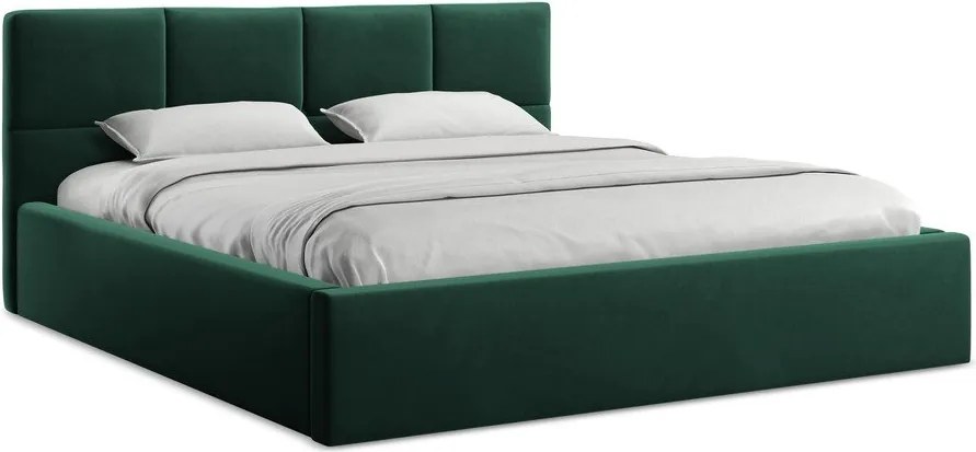 Тъмнозелено кадифено двойно легло 140x200 cm тапицирано с място за съхранение и включена подматрачна рамка Hiko – Makamii