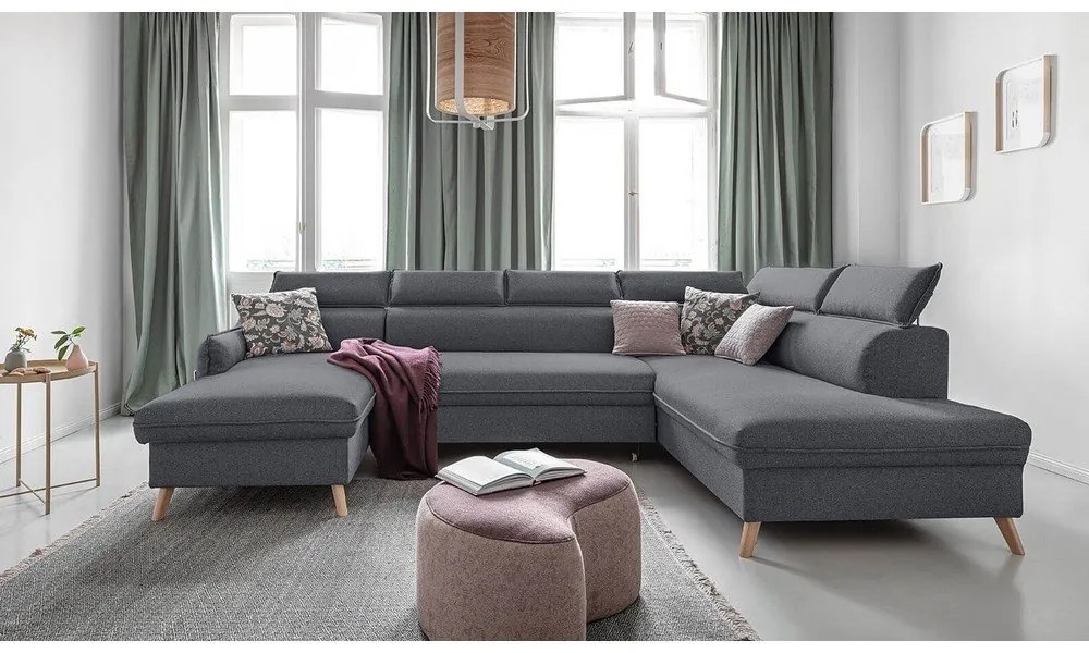 Тъмносив U-образен разтегателен диван, десен ъгъл Sweet Harmony - Miuform