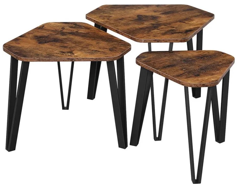 Комплект от 3 помощни масички ELDUR, кафяв/черен