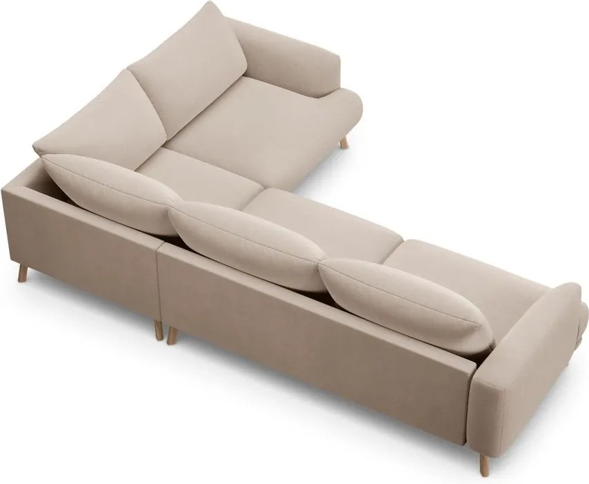 Бежов кадифен ъглов диван (десен ъгъл/L форма) Naomi – Micadoni