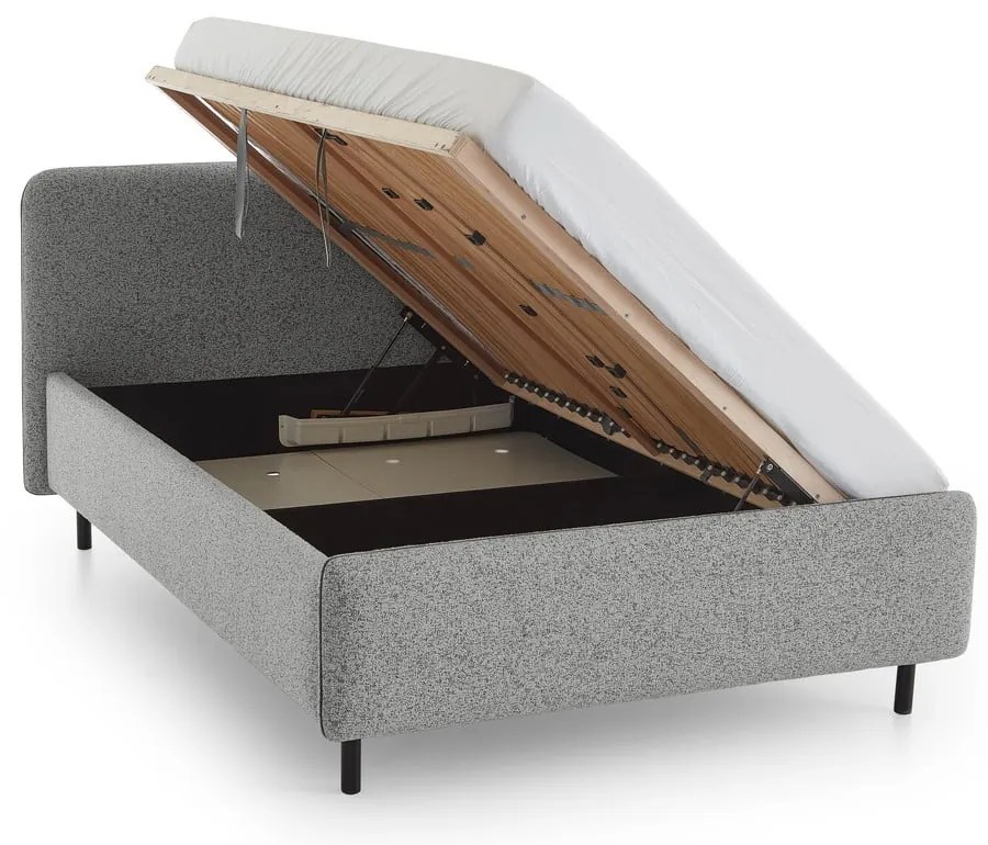 Светлосиво двойно легло 140x200 cm тапицирано с място за съхранение с включена подматрачна рамка Primo – Meise Möbel